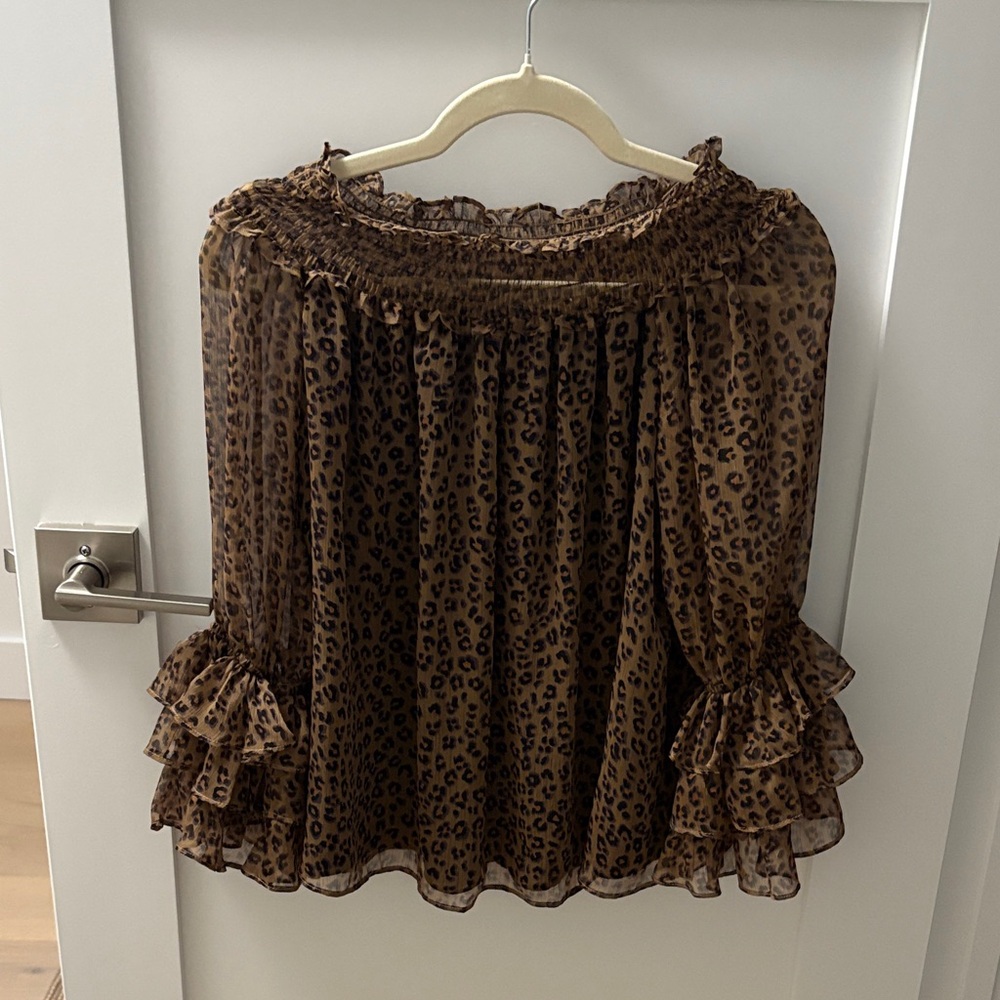 Leopard Print Blouse with Ruffle Sleeves